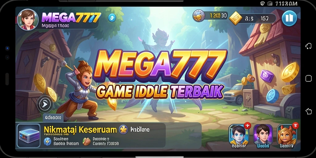 Tampilan utama gameplay MEGA777 menampilkan karakter mengumpulkan sumber daya secara otomatis.