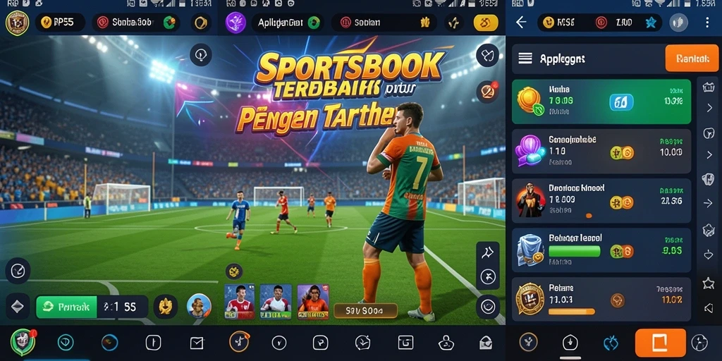 Screenshot utama RP55 menunjukkan pengguna yang asyik memasang taruhan olahraga.
